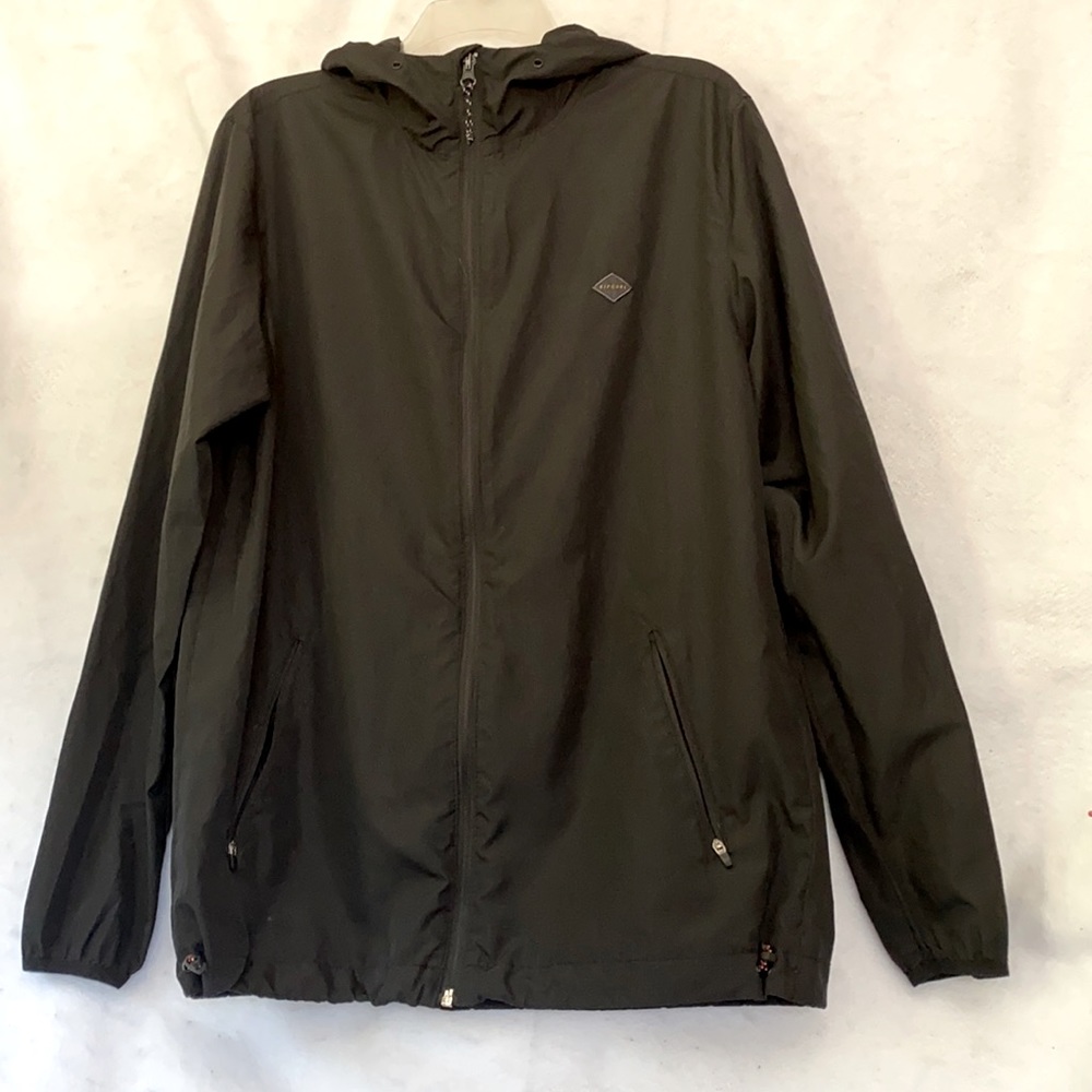 Rip Curl Black Lightweight Windbreaker Hoodie Jacket  Windproof Drawstring Hem